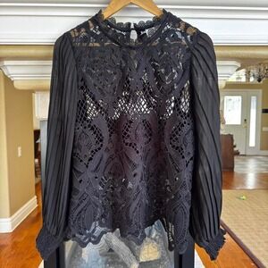 Bailey 44 Guipure Lace & Chiffon Blouse Romantic Dark Vampire